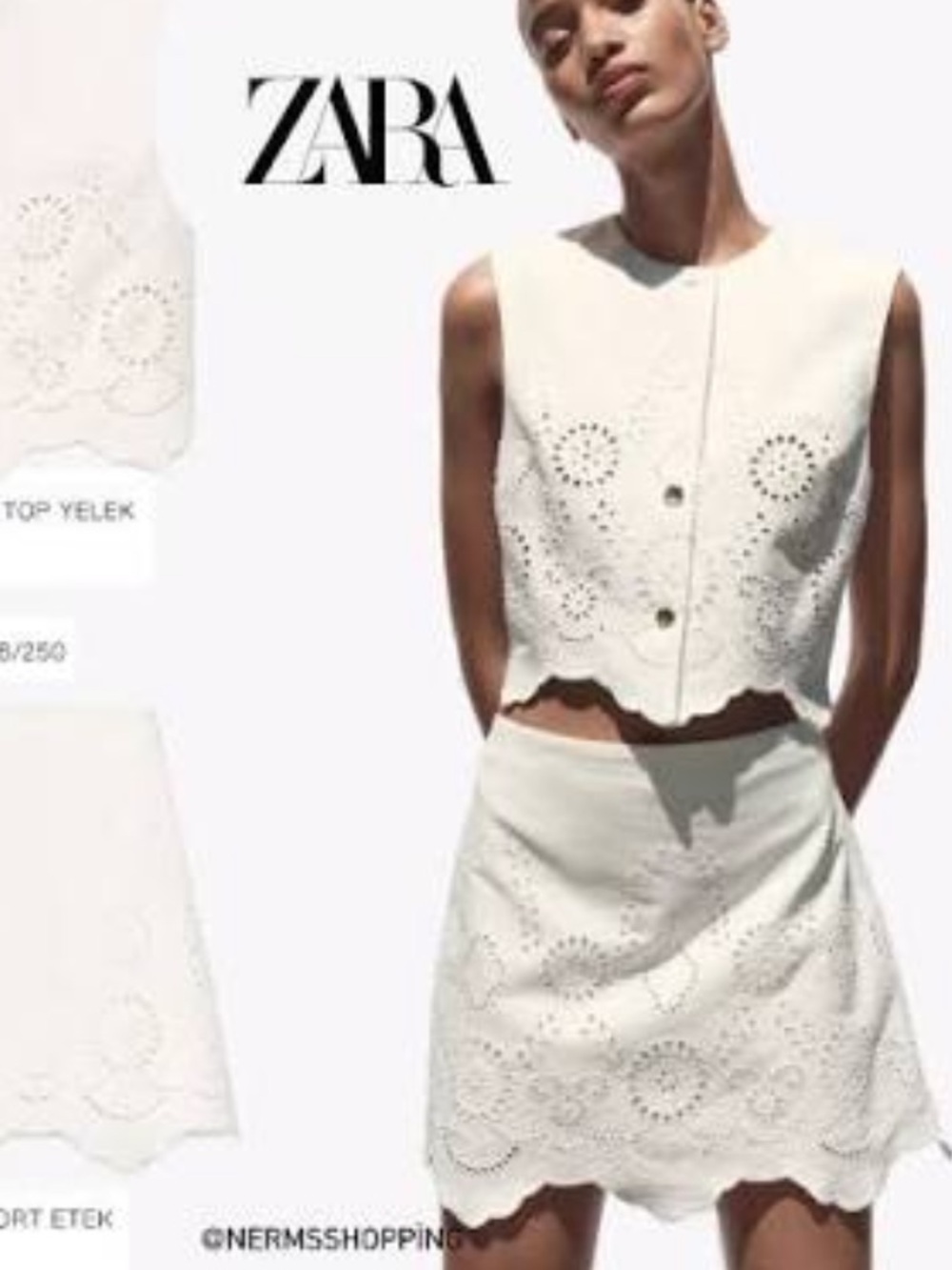Zara White Eyelet Button Crop Top